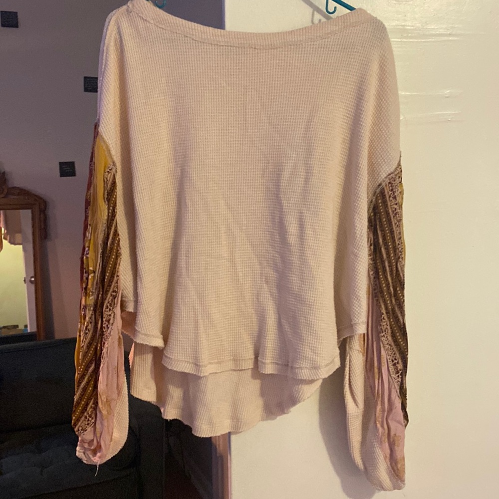 Free People Blossom Printed Balloon-Sleeve Thermal Sweater in Rose